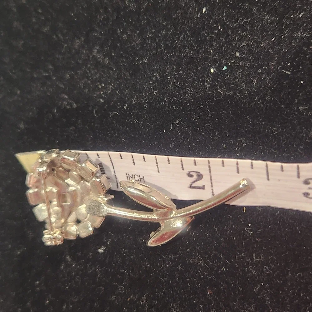 Vintage Blue and Clear Rhinestone Flower Brooch Silver Tone Floral Pin 2.5‎ Inch